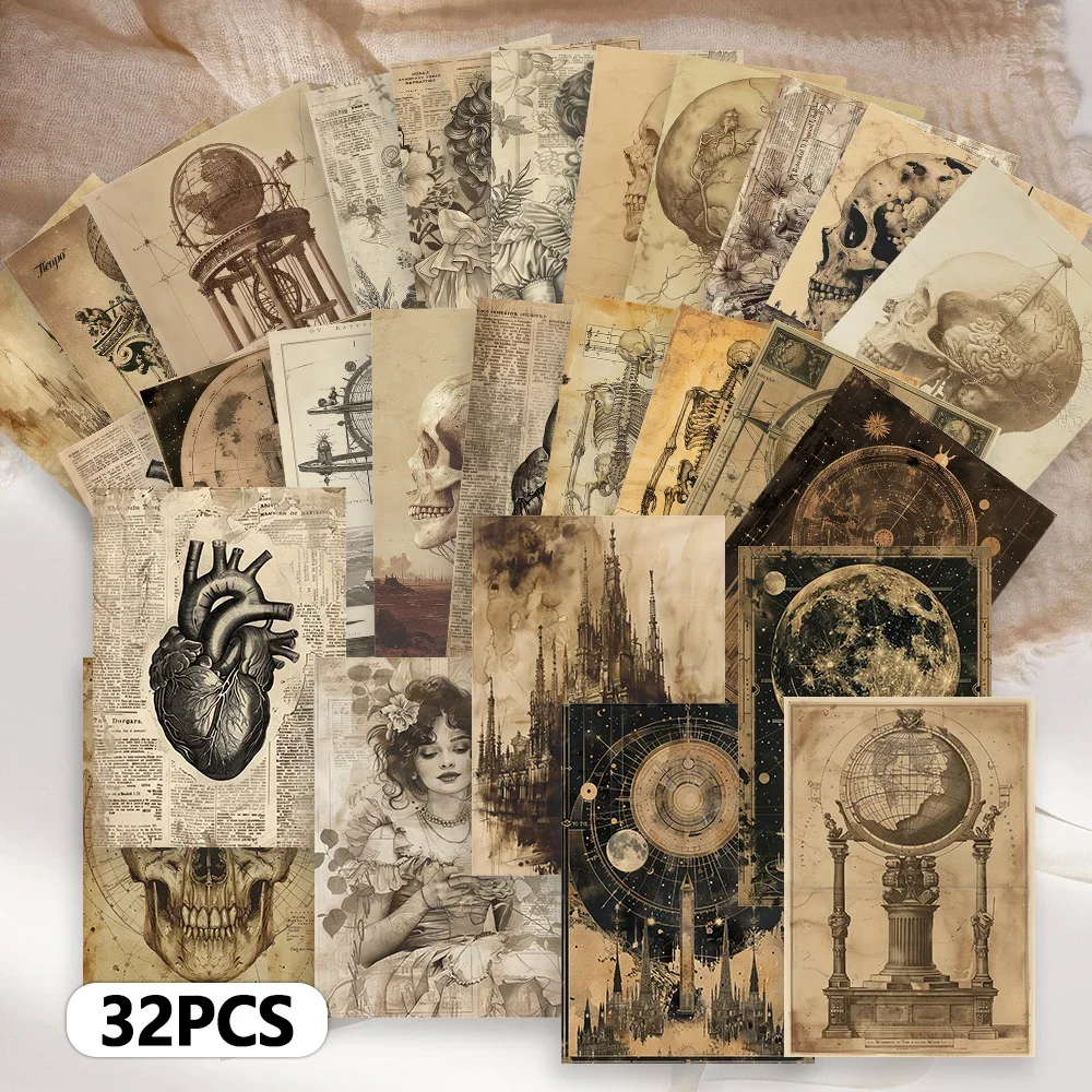 32pcs, Vintage Postcard, Dark Anatomy and Astronomy Art, Bullet Journal Greeting Card, Bedroom Wall Decor, Collectible