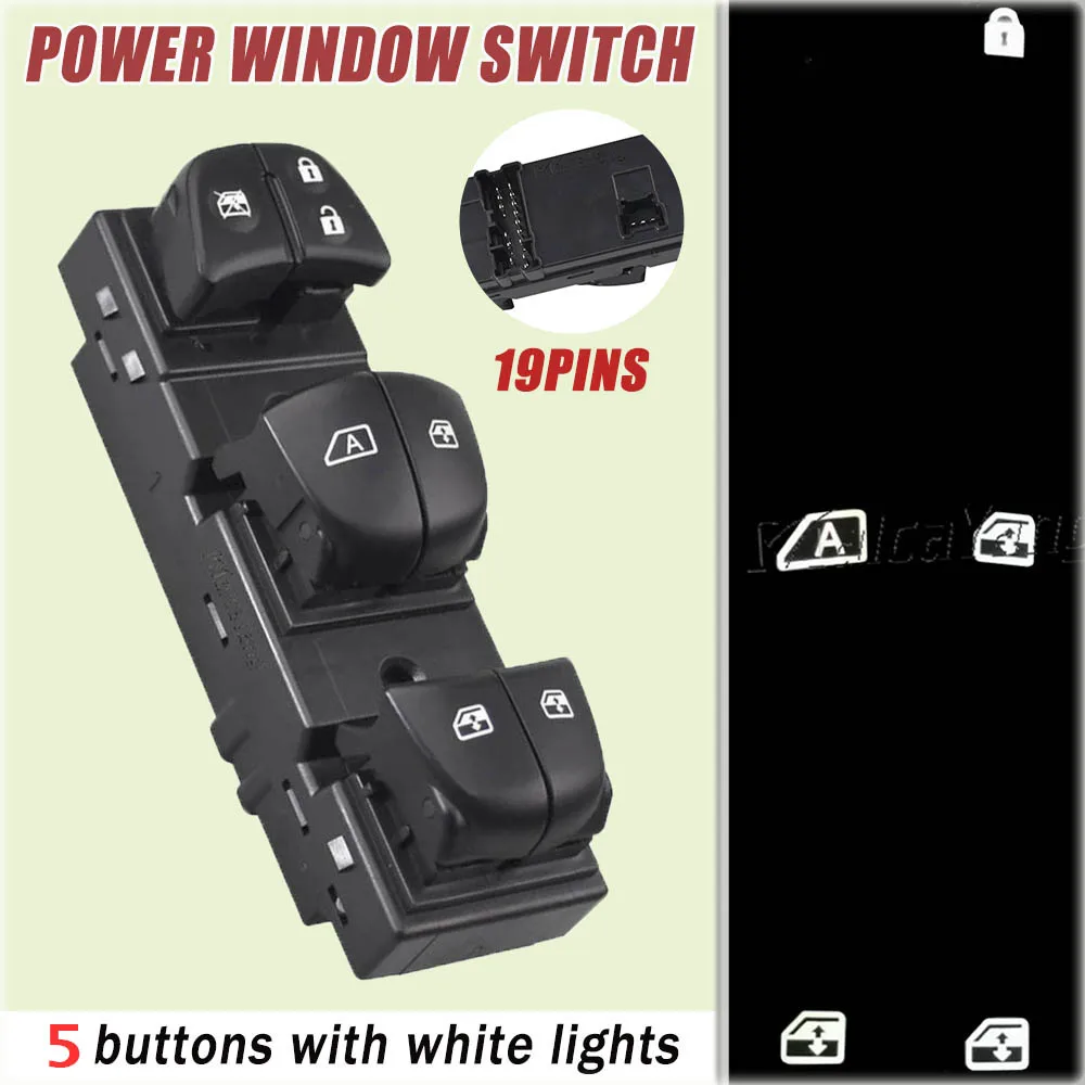 Front Left Car Power Window Master Switch 25401-1766R For Renault Kadj Ar 2015 2016 2017 2018 2019 2020 2021 White 5 Lights