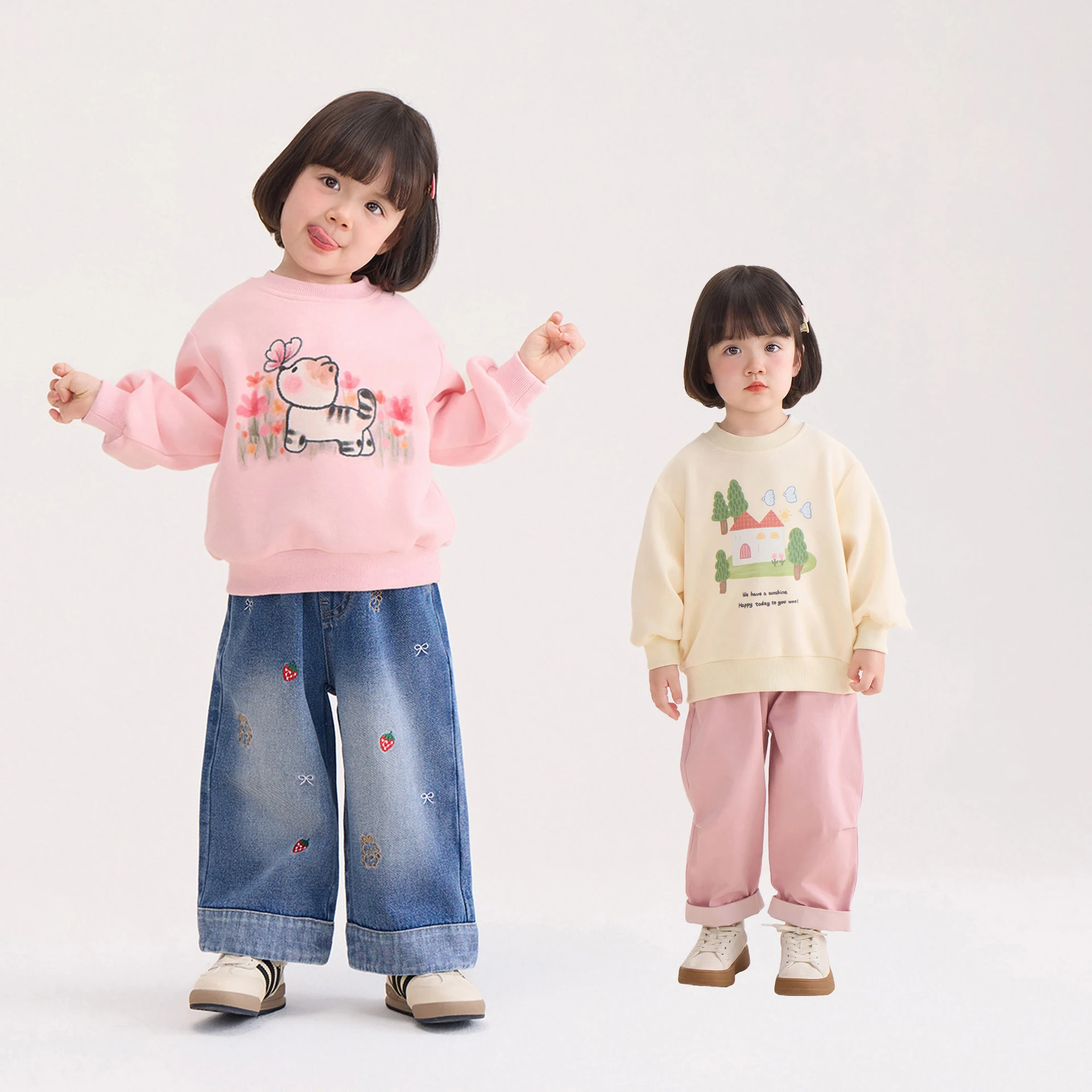 

Infant Baby Girls Tops New Autumn Long Sleeved Round Neck Toddler Kids Girls Sweatshirt Cartoon Print Little Girls Sweatshirt