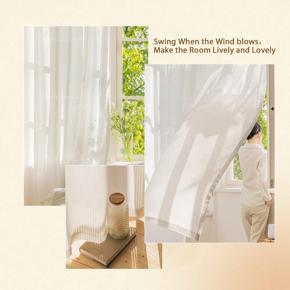 Tende per finestre semitrasparenti a strisce verticali, 108 lunghe, luce filtrante, set da 2 pannelli, tende trasparenti trasparenti