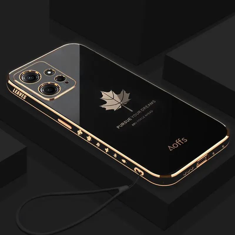 Note12 Luxury Maple Leaf Lanyard Case On For Xiaomi Redmi Note 12 4g 11 Pro Plus 12pro 5g 10s 10 9 8 Plating Silicone Cover 12c