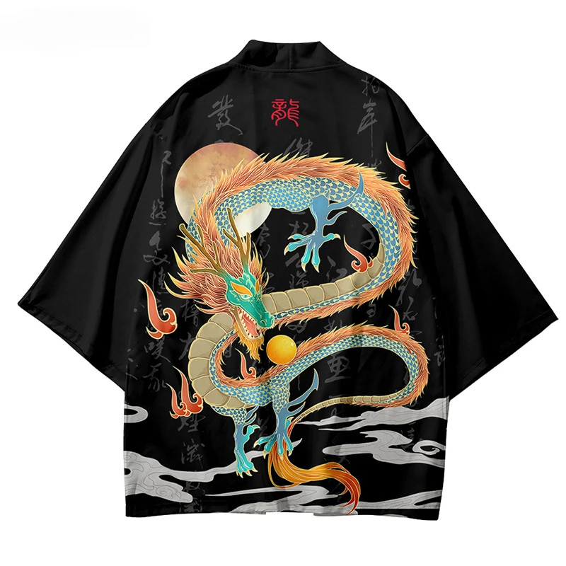 Plus Size 4XL 5XL 6XL Traditional Women Men Dragon Print White Red Haori Clothing Japanese Kimono Cardigan for Summer 2023