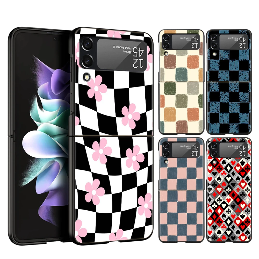 Schachbrett-Schachbrett-Telefonhülle für Samsung Galaxy Z Flip 3 4 5 6 7 Hard Folding PC für Samsung Z Flip3 Flip4 Flip5 Cover