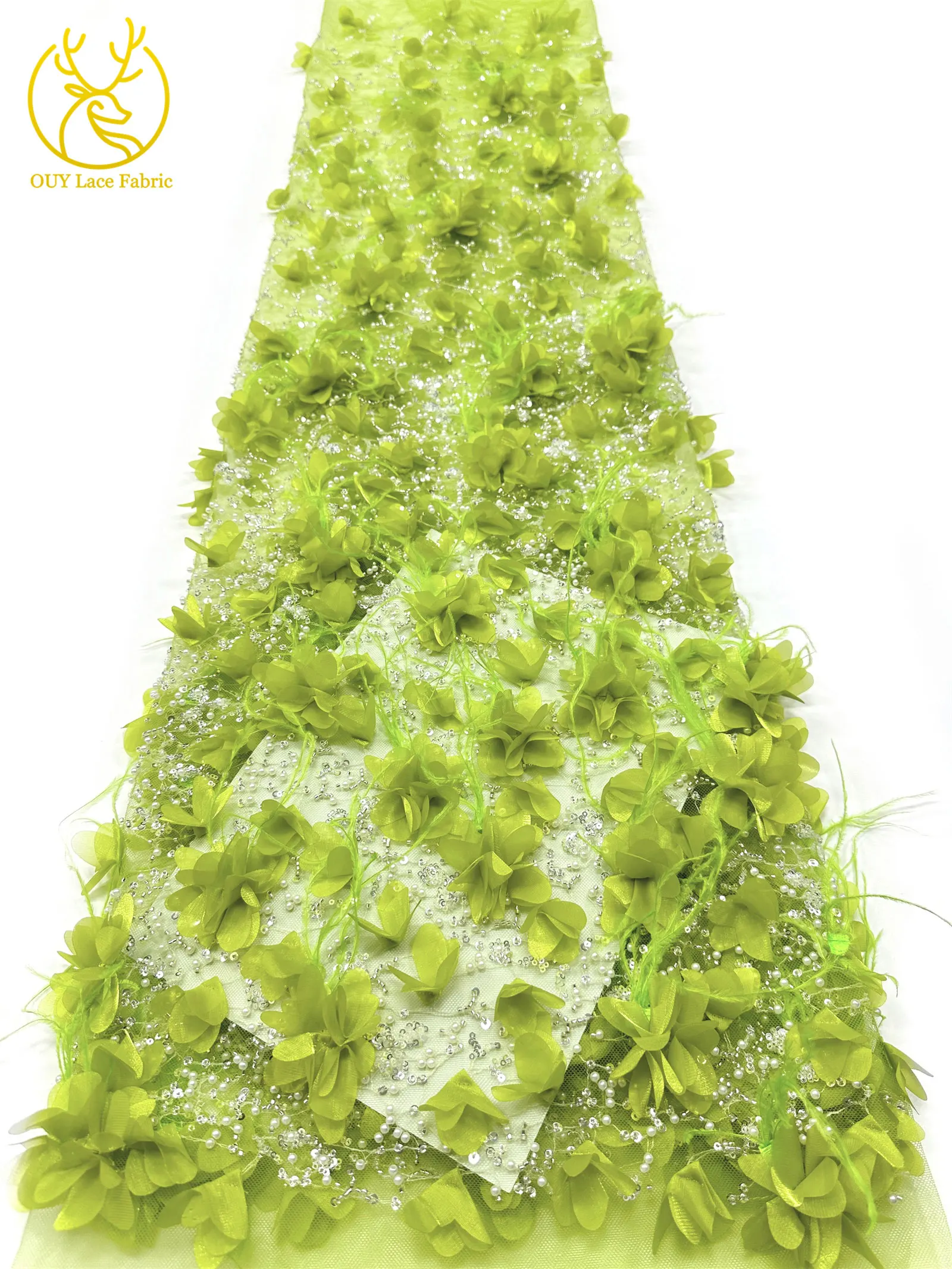 Eleganter handgefertigter 3D-Applikations-Spitzenstoff 2026, hochwertige französische Pailletten-Tüllspitze für Hochzeits- und Partykleider, 5 Yards – Detail 21