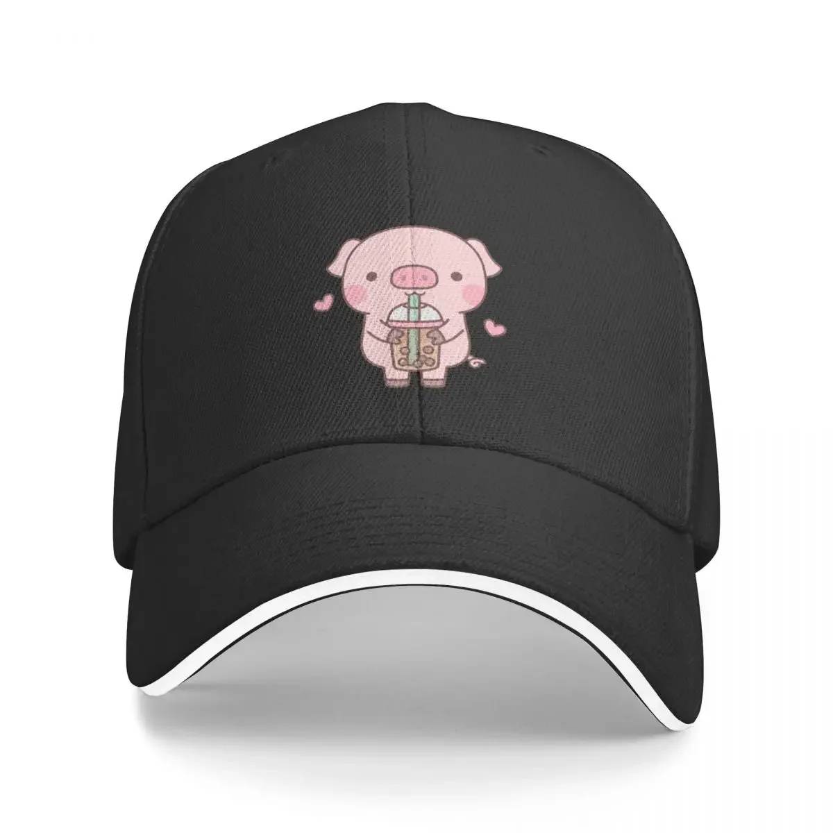 Cute Little Piggy Loves Boba Tea Baseball Cap Custom Cap Dropshipping Women's Beach Men's