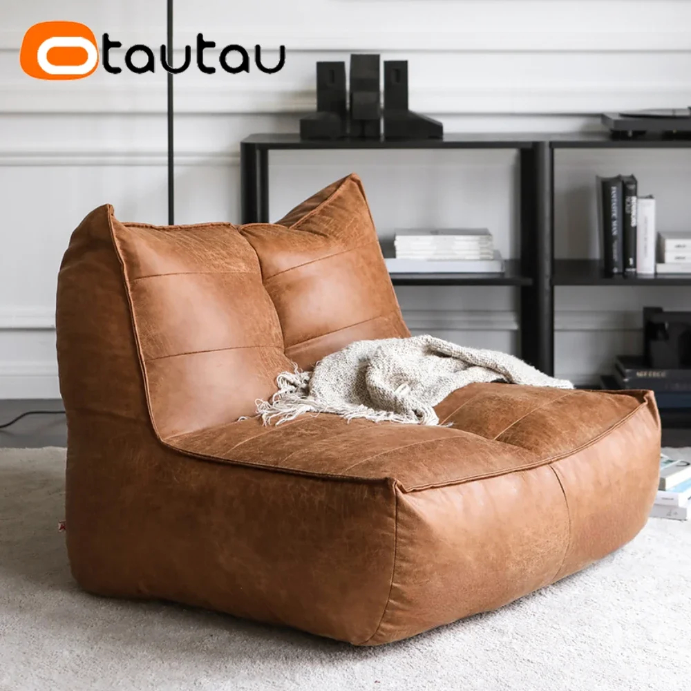 OTAUTAU Faux Retro Suede Leather Bean Bag Cover bez wypełniacza Lazy Chaise Lounger Floor Sofa Bed Big Couch Pouf SF151