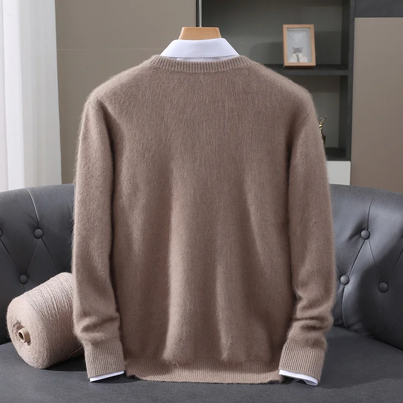 الرجال س الرقبة سميكة البلوز الخريف الشتاء الكلاسيكية الذكية عادية تويست سترة 100% المنك الكشمير تريكو الأعمال مريح القمم