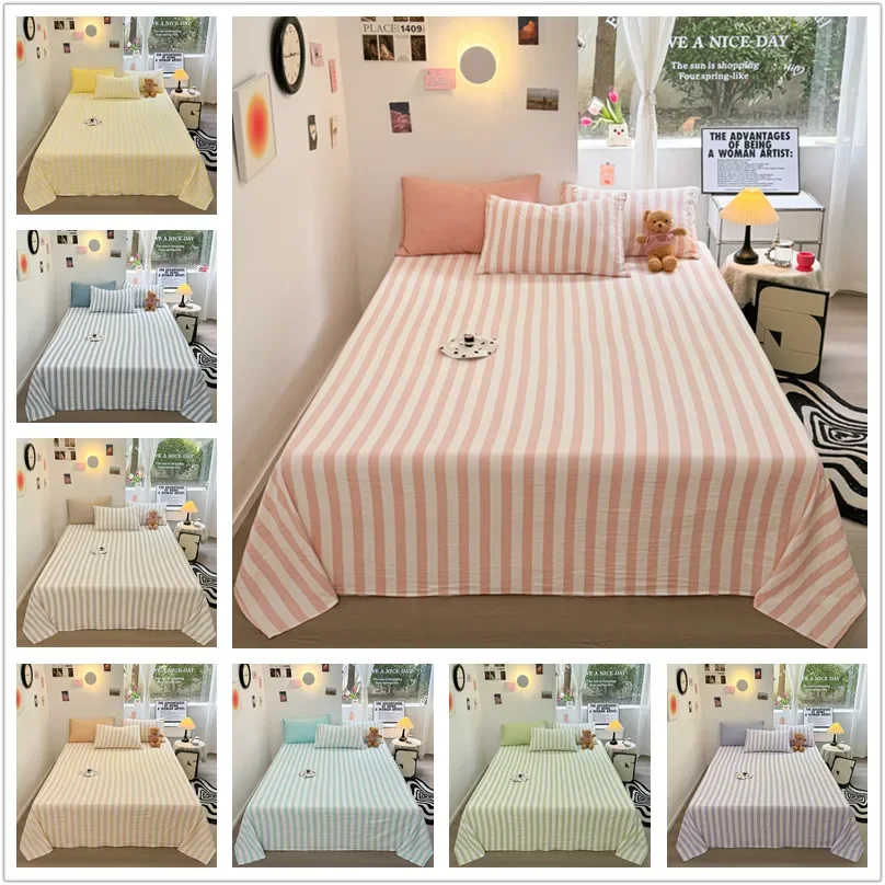 

1pc Stripe Style Flat Sheet Skin-friendly Bed Linen Home Bedsheets Girls Boys Room Sheets sabanas cama individual(No Pillowcase)