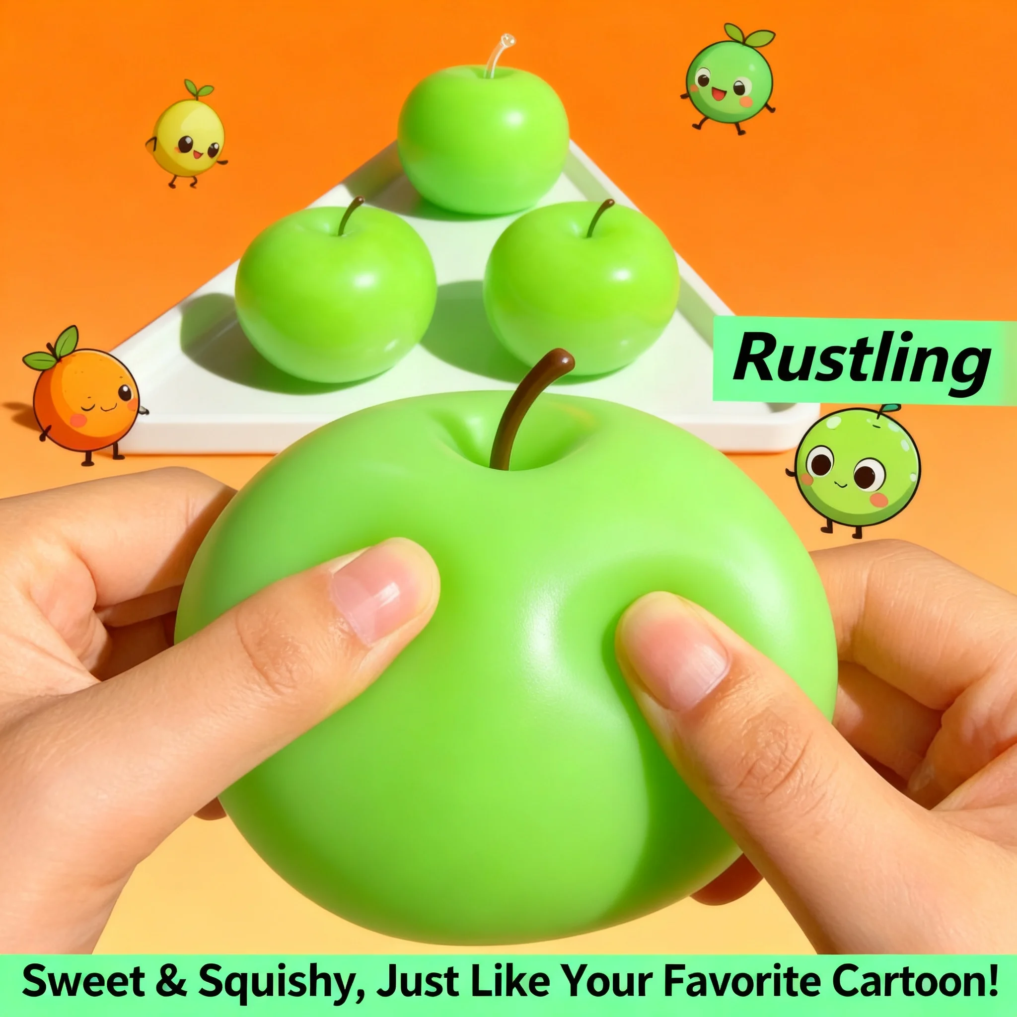 Slow Rising Crunchy Green Apple Squishy Fidget Toy Moldable Non-Bounce Sensory Stress Reliever Medium Grip Strength Gift