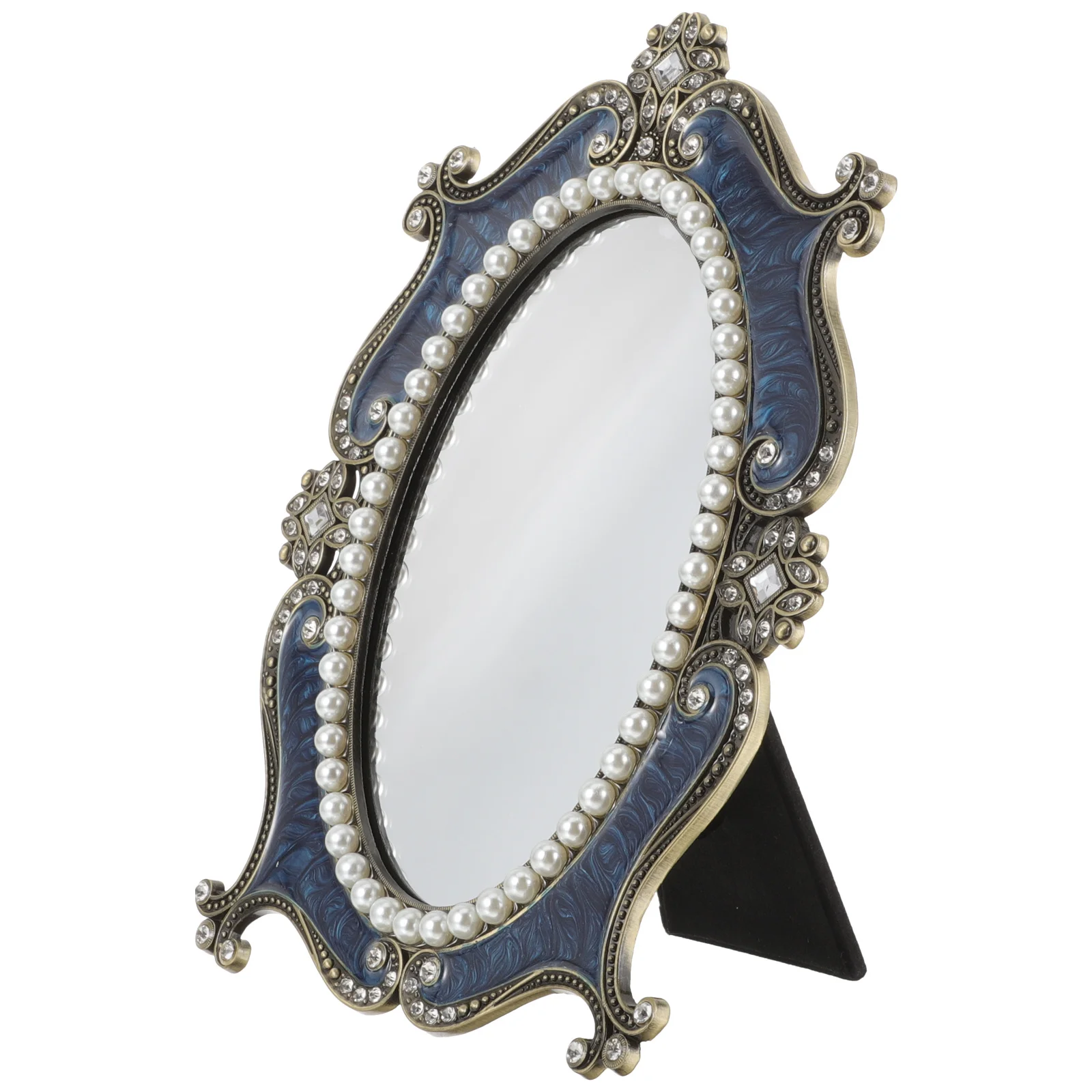 豪華なパールダイヤモンド化粧鏡レトロデスクトップバニティミラー安定したベースドレッシングテーブル装飾ギフトヨーロッパの装飾