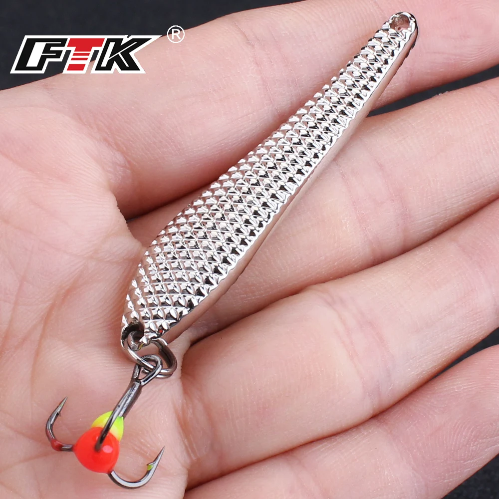 FTK Ice Fishing Lure Jigs Spoon 55mm 70mm 5g/12g Balancers Hard Fishing Bait With Treble Hook for Winter Pesca Fishing Tackle