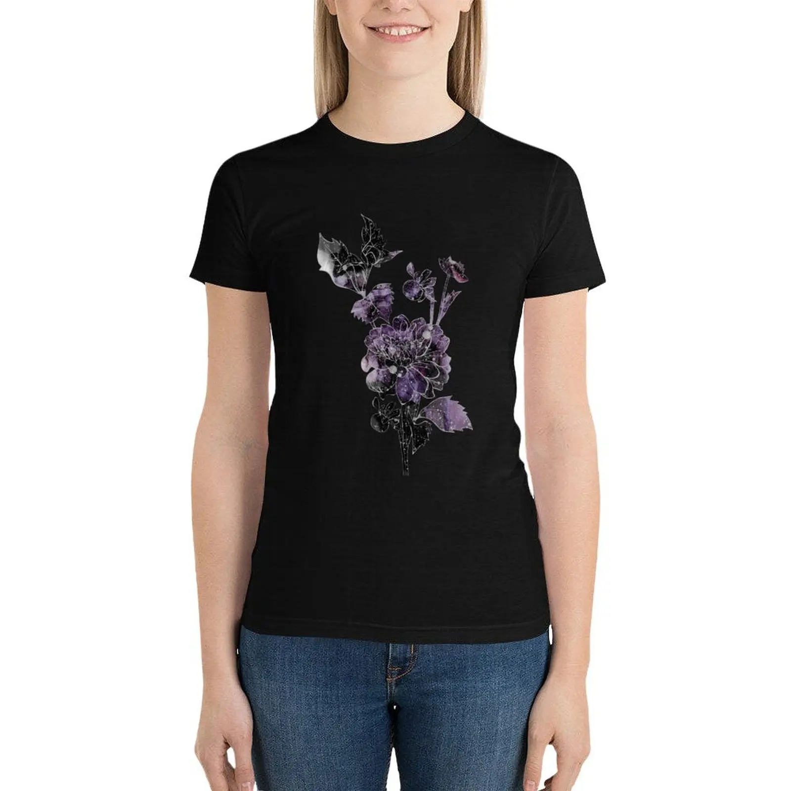 

Galactic Dahlia T-Shirt cute clothes Aesthetic clothing t-shirts for Women cotton