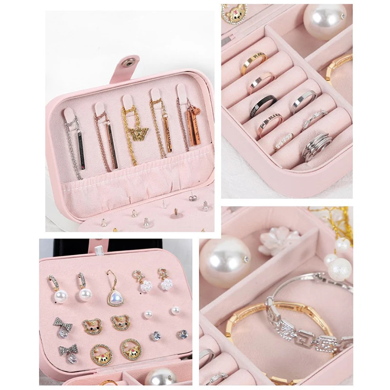 Portable Travel Jewelry Box Necklace Earrings Ring Jewelry Organizer Display Pu Leather Storage Large Capacity Jewelry Case