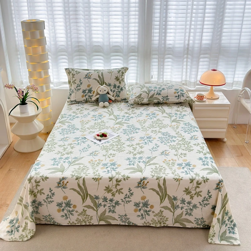 3Pcs Botanical Floral Style Bed Sheet Set Flannel Bed Sheets for Fall and Winter Luxury Super Soft Cozy Queen Size Bedding Set