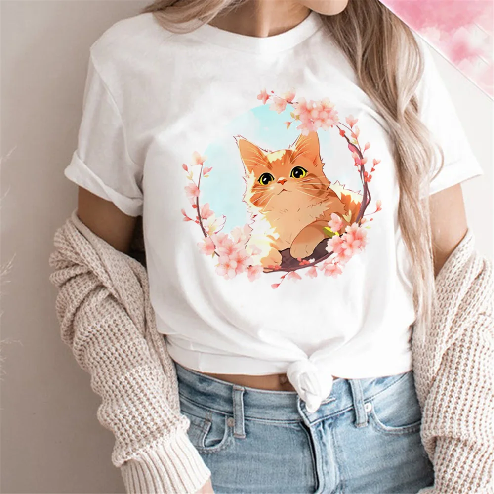 Cute Cat tshirt women comic streetwear Tee girl streetwear 2000s designer clothing