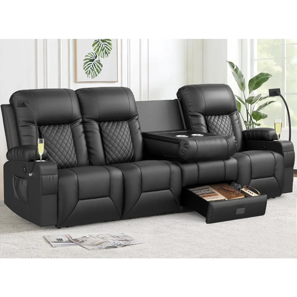 

Recliner Sofa, 4 Seater Dual Reclining Sofa with Flip Back Console, Modern PU Leather Recliner Couch for Living Room/RV