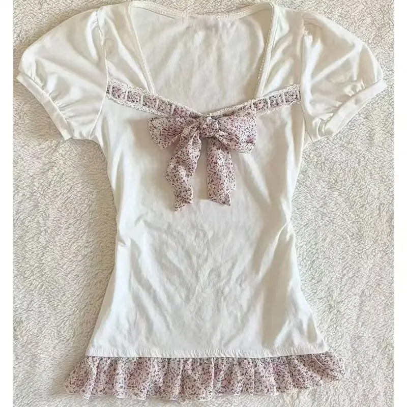 Aesthetic Vintage Leopard Print Hot Girl T-Shirts Women Design Y2k Short Sleeve O-neck Slim Tops Retro Casual Summer Clothing