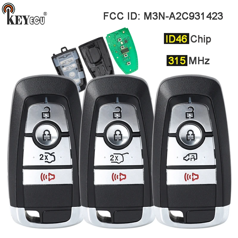 KEYECU 315MHz ID49 Chip M3N-A2C931423 Smart Remote Key Fob for Ford Edge Explore Expedition Bronco Mustang Transit Connect