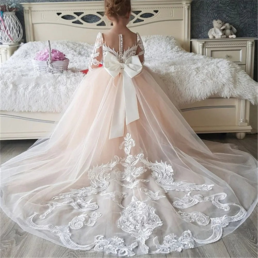 Blume Mädchen Kleider Für Hochzeiten Tüll Prinzessin Spitze Heilige Erste Kommunion Kleider Party Pageant Kleid Für Mädchen