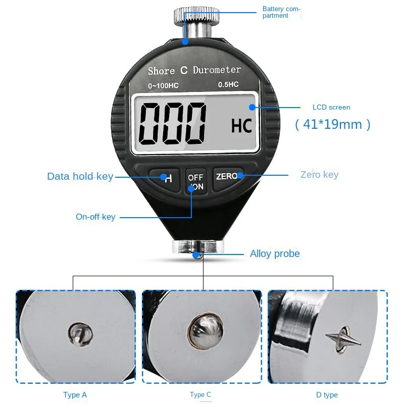 Electronic Digital Display Shore A D C Durometer Sclerometer Rubber Hardness Tester Meter Paragraph Tool