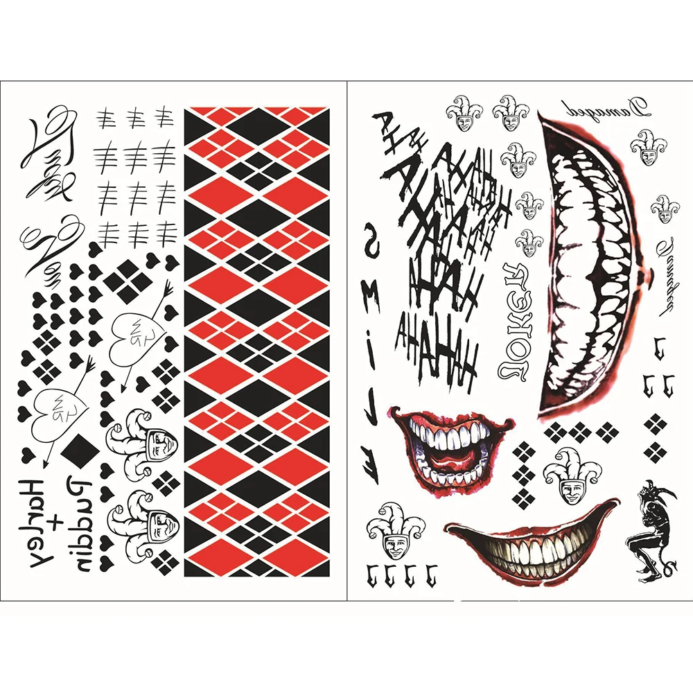 Halloween Disposable Temporary Tattoo Stickers Self-Adhesive Tattoo Stickers Clown Costume Cosplay Props Horror Party Supplies