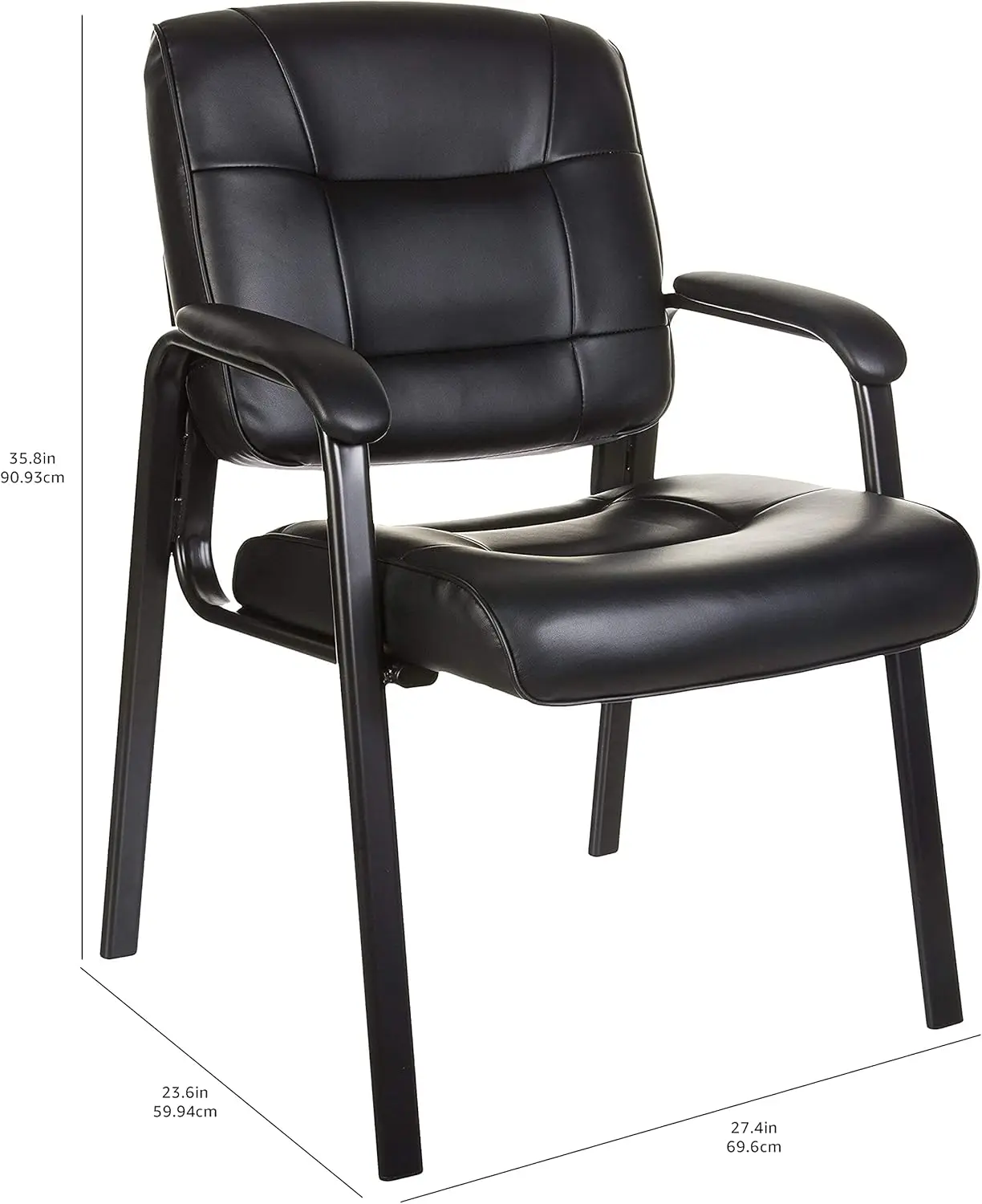 Classic Faux Leather Office Desk Guest Chair with Metal Frame, Black, 27.4D x 23.6W x 35.8H in