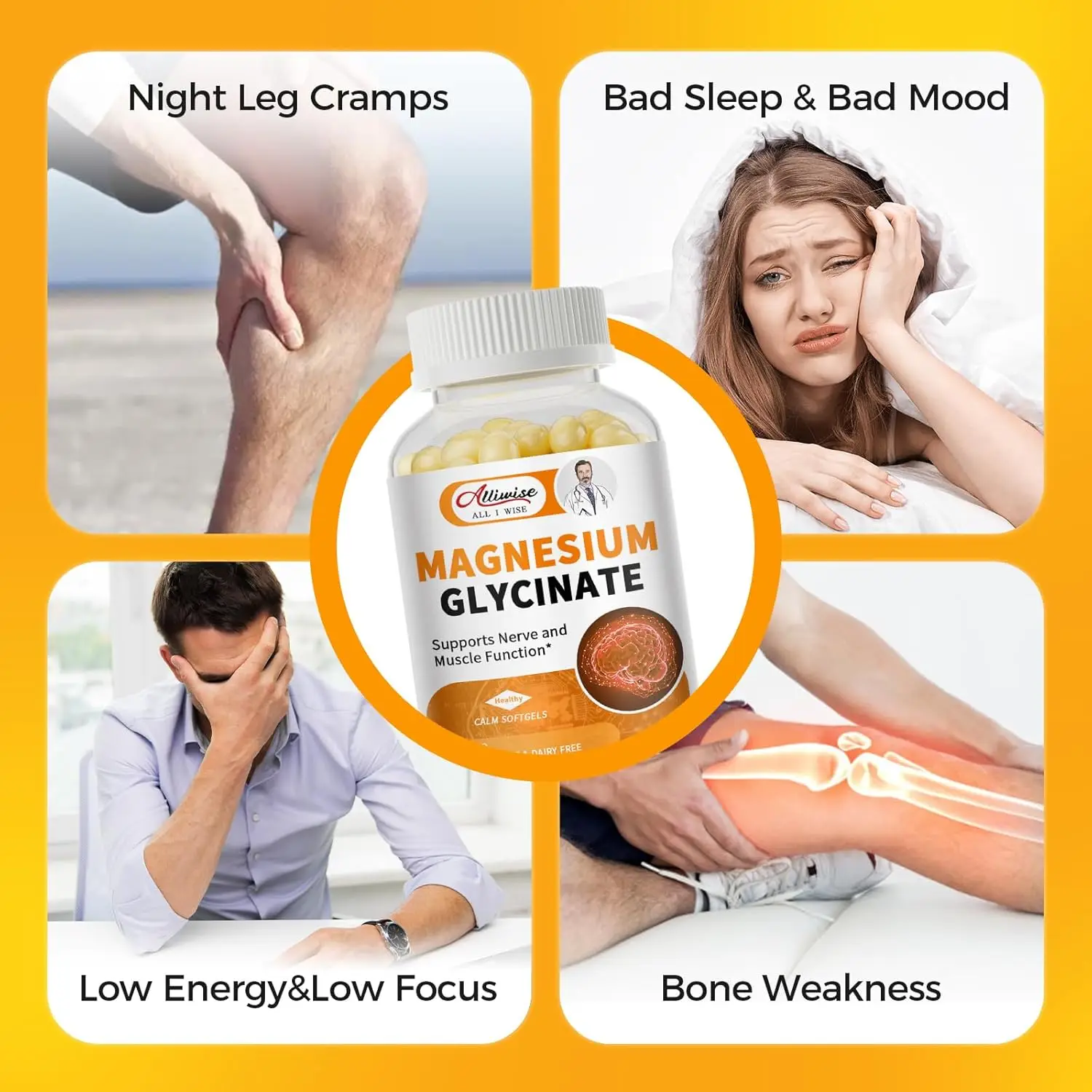 Alliwise Magnesium Glycinate 400mg Mineral Supplement for Women and Mens Natural Sleep Support Bone Health Immunity Mood Support view 6