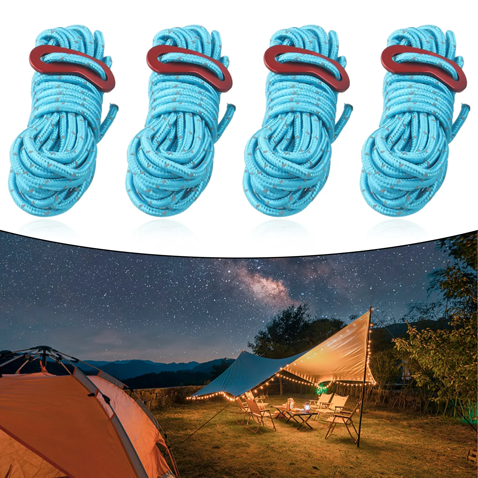 

4Pcs 4m Guy Rope Reflective Cord Lines With Runners Tent Camping Guide Outdoor Tent Guy Line Adjusters Awning Carabiner 2021 New