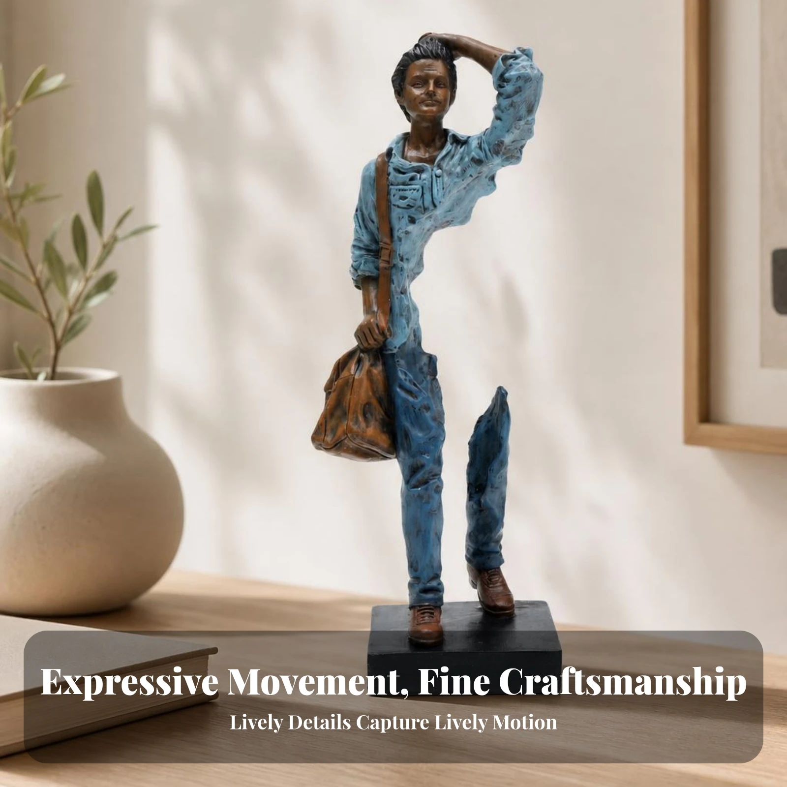 Traveler Figurine Fragmented Cutout Modern Resin Decor Statue Modern Human Sculpture Stylized Resin Figurine Tabletop Display