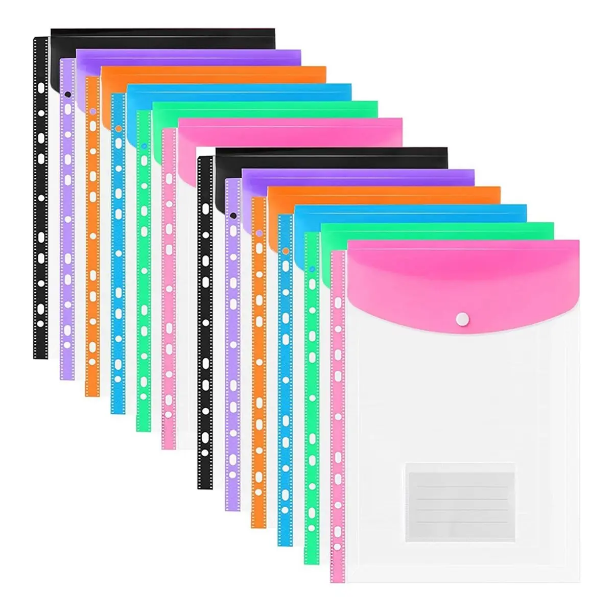 A56K A4 Plastic Wallets, 12 Pack Expandable Document Files with Button for School, , Home, Travel