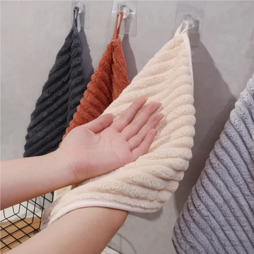 5/1PCS Coral Fleece Hand-Wiping Towel Thickened Absorbent Towel Hangable Enduring Soft Handkerchief Kitchen Washing Dishes Towel