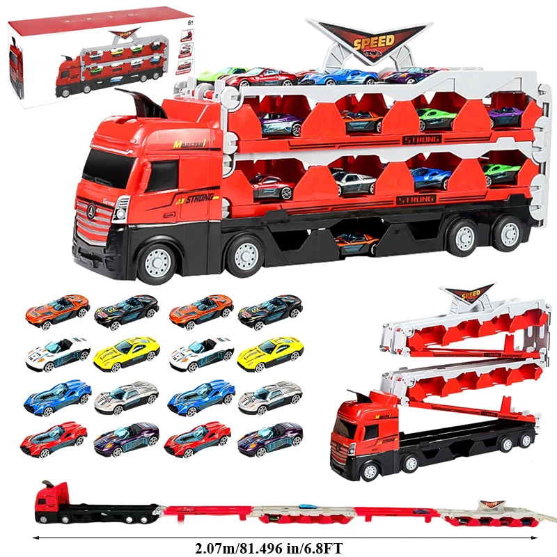 Mega Hauler Truck with Ejection Race Track, Kids Deform Catapulting Big Truck Storage Car Transporter Truck Toys for Boys Set