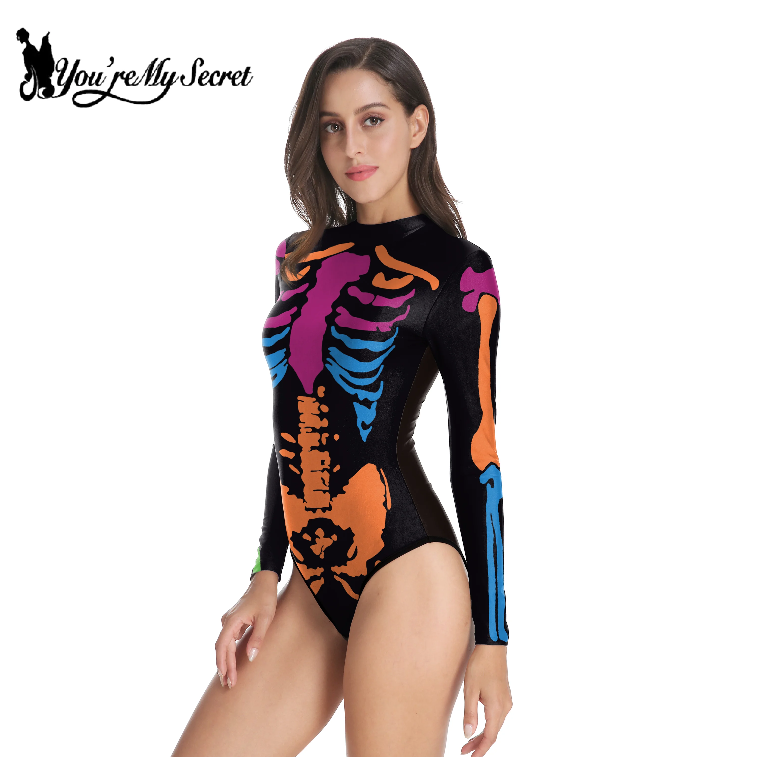 [You\'re My Secret] Halloween Carnival Party Cosplay Women Jumpsuit Zombie Skeleton Printed Zeitai Bodysuits Day of The Dead