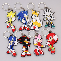Sonic Anime Peripheral Figure PVC Doll Double Sided Keyring Bag Pendant Decoration Tails Knuckles Shadow Silver Kids Toys Gift