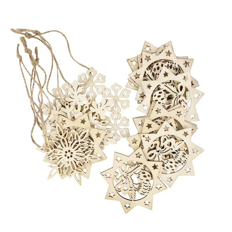 10pcs Christmas Wood Snowflake Chip Christmas Tree Scrapbooking Craft Handmade Home Decoration Accessory Painting