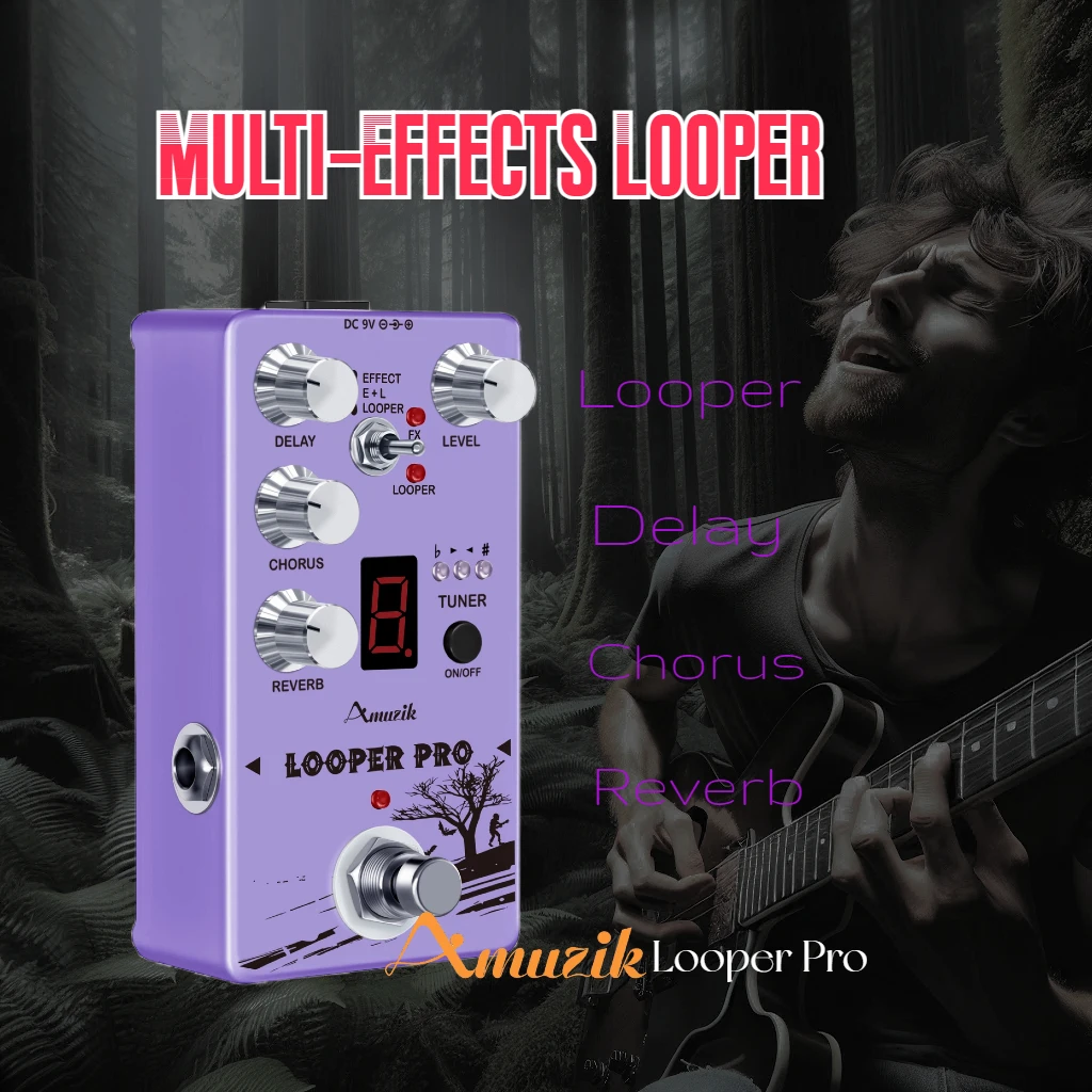 

Amuzik Guitar Multi-Effect Pedal Reverb Chorus Delay Looper-Pro Effectors Loop Effects Aluminum Alloy Case Great Performence