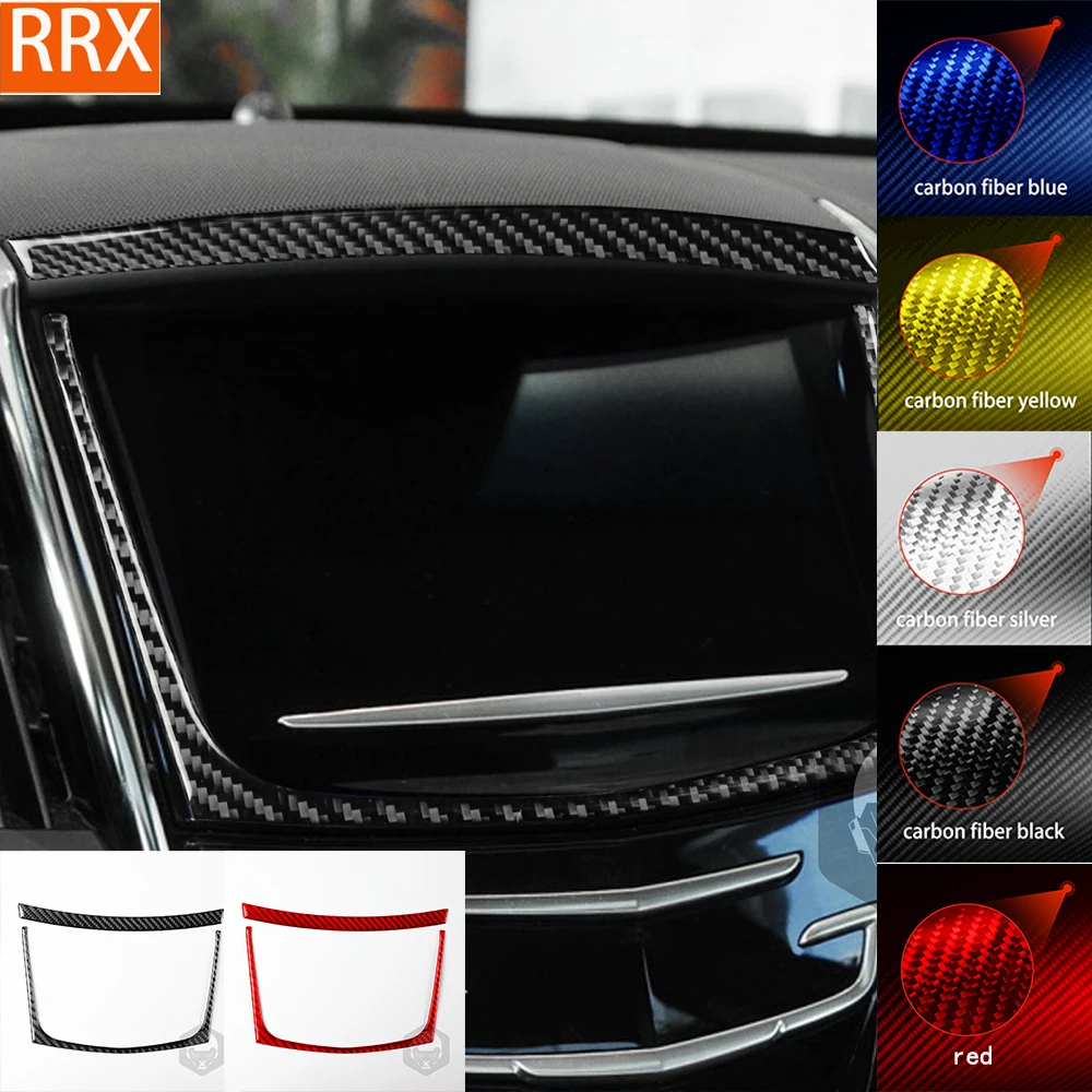 For Cadillac Ats 2013-2019 Center Dashbaord Navigation Trim Frame Cover Parts Soft Real Carbon Sticker Car Interior Accessories