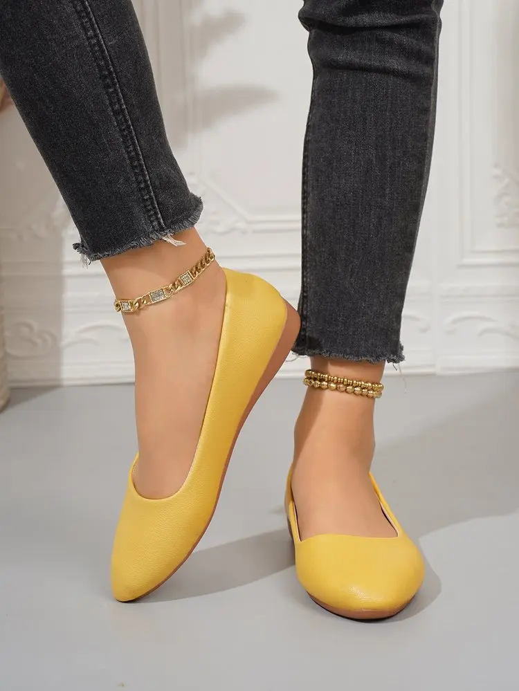 Einfarbige Ballerinas für Damen mit spitzer Zehenpartie, leicht und bequem, zum Hineinschlüpfen, für Alltag, Büro, Schule und Reisen – Detail 20