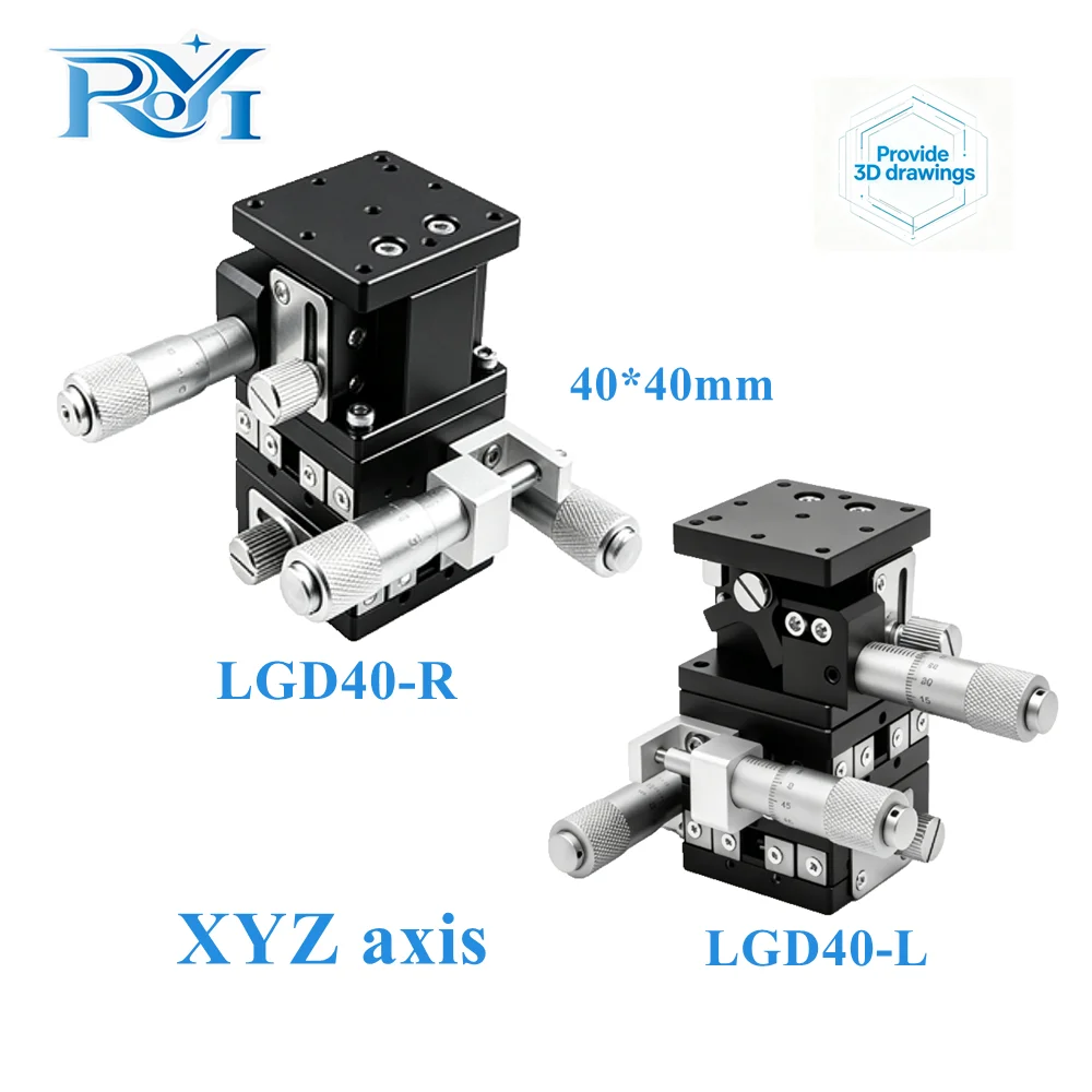 XYZ-Axis LGD40 40mm Precision Manual Linear Stage Roller Guide Displacement Platform Micrometer Driven Fine-Tuning Sliding Table