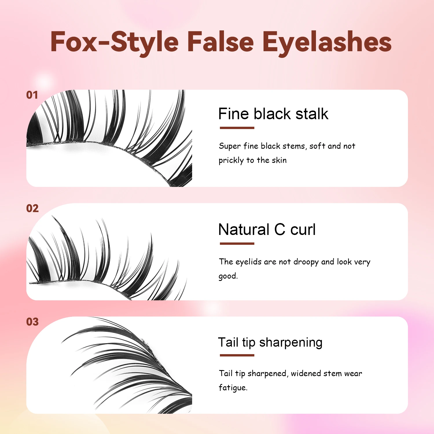 5 Pairs Of Fox-shaped Slanted Flying Extremely Fine Black Stick Natural One-piece False Eyelashes Cartoon Eyes Cosplay Eyelashes