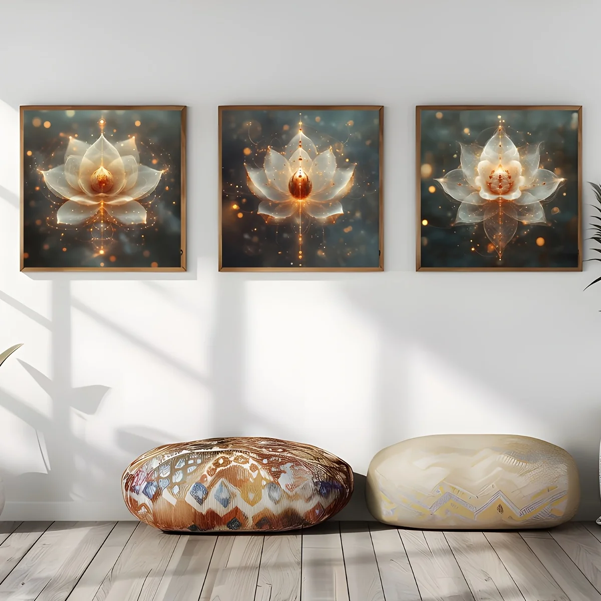 3pcs Frameless Sacred Geometry for Lotus Digital Posters, Reiki Spiritual Mindfulness Canvas Painting, originality Wall Art,