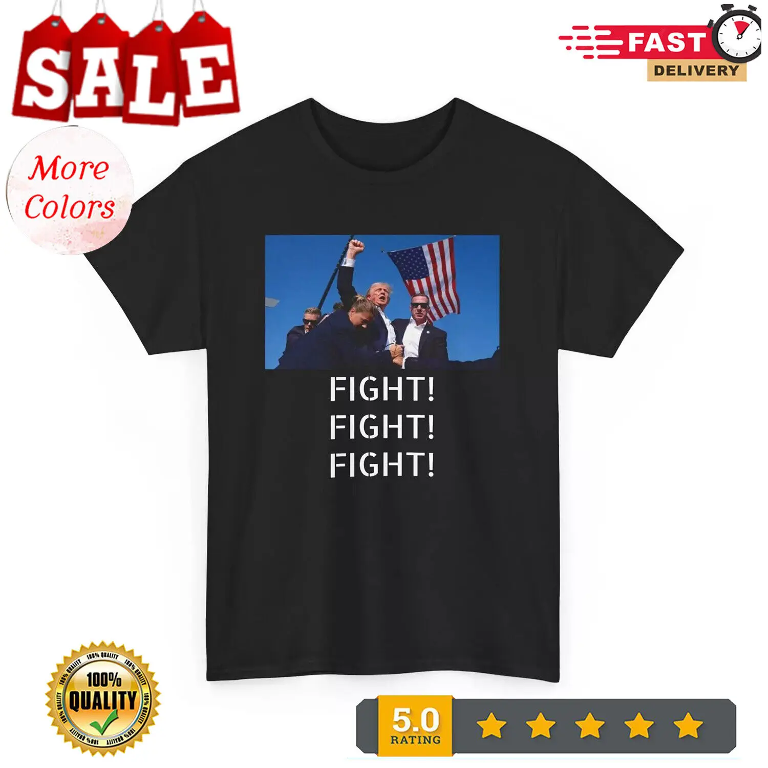 Trump Shot slogan T Shirt FIGHT FIGHT FIGHT in Pennsylvania Rally Black Navy Red