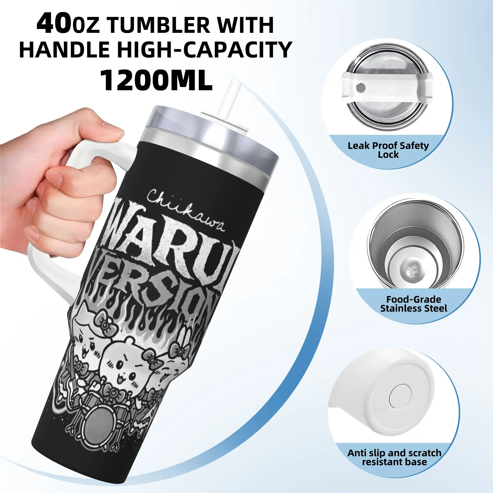 Chiikawa Hachiware Usagi Warui نسخة 40 أوقية فراغ معزول بهلوان الجرونج أكواب مريحة قابلة لإعادة الاستخدام كوب كبير زجاجة ماء هدية