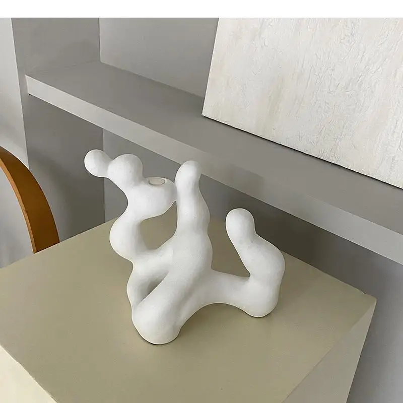 White Abstract Coral Alien Sculpture Ceramic Crafts Desktop Ornament Irregular Decoration Modern Home Decor Accessories