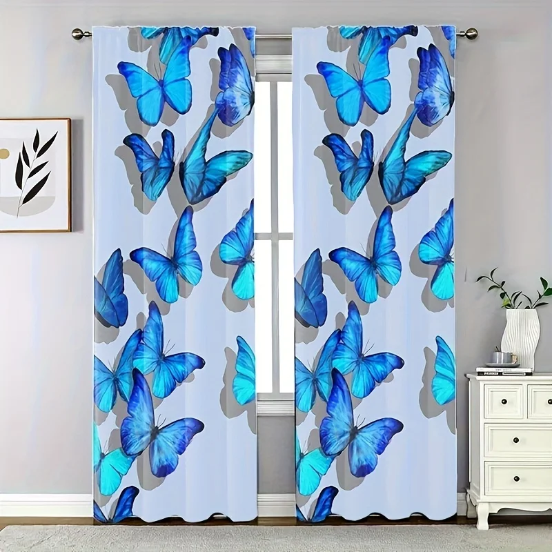 

2 panels Flower Butterfly Printed Curtain Decorative Window Drape Window Treatments For Bedroom Living Room Home Decoration