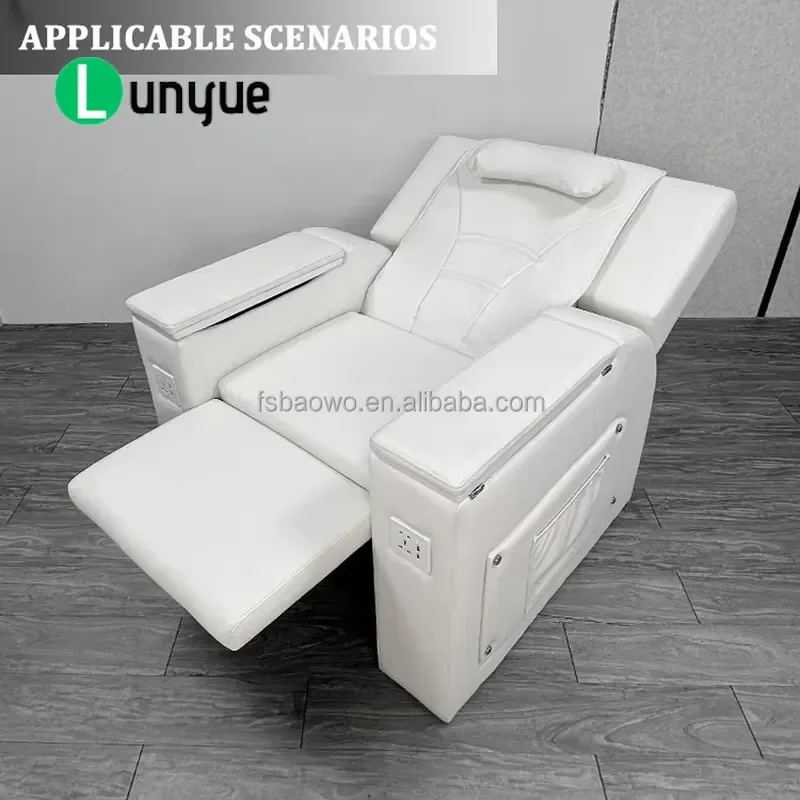White Foldable Commercial Foot Spa Chair with Vibration Swirl Jet System Adjustable Backrest for Nail Simple Design