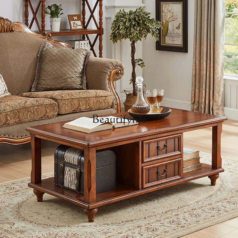 

American solid wood furniture coffee table, European solid wood antique long coffee table