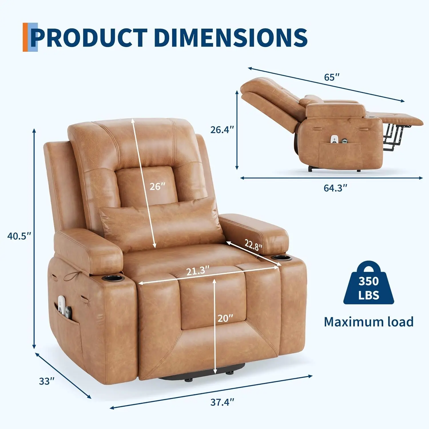 Power Lift Recliner Chair - Heat and Massage, PU Leather Electric Lift Recliner for Elderly & Mobility Impaired,, Custom