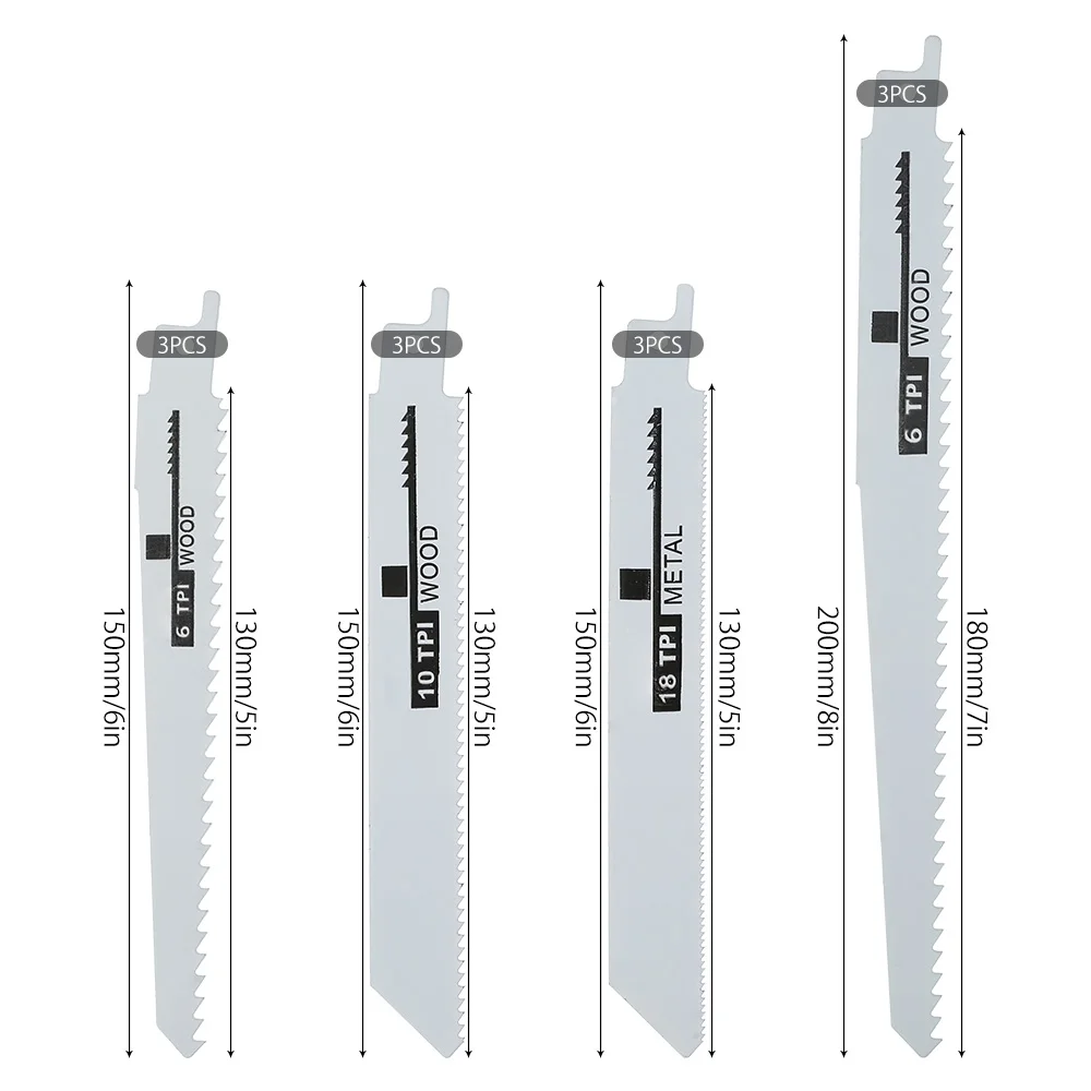 12pcs Reciprocating Saw Blades Saber Saw Handsaw Multi Saw Blade for Cutting Wood Metal for Bosch Makita Dewalt DIY Tools - view 2
