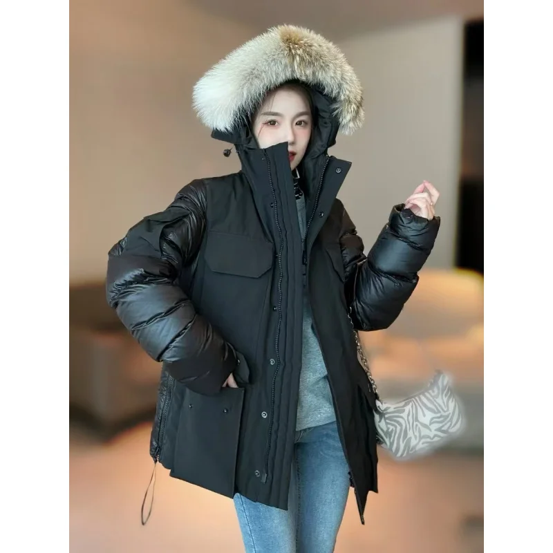 Cana*a Go*se Solid Color Windproof Crop Puffer Jacket Unisex Winter Thick Short Style 90% White Goose Down Jacket Mens Outerwear